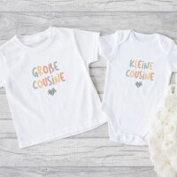 Cousinen Shirts - Große/Kleine Cousine & Großer/Kleiner Cousin - Bunte Buchstaben