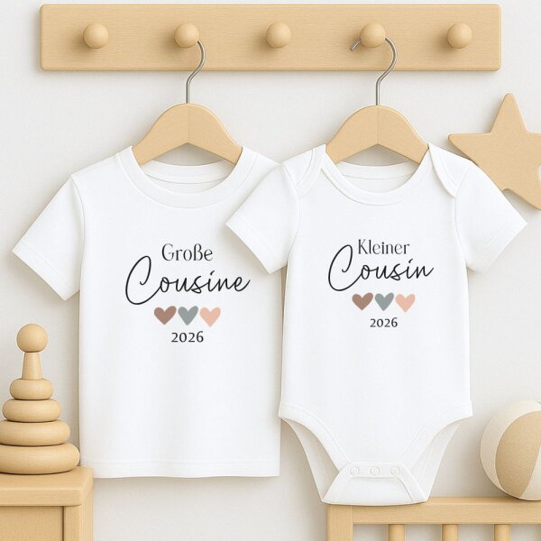 Cousinen Shirts - Große/Kleine Cousine & Großer/Kleiner Cousin - Herzen