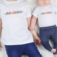 Cousinen Shirts - Große/Kleine Cousine & Großer/Kleiner Cousin - Bunter Namen