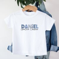 Cousinen Shirts - Große/Kleine Cousine & Großer/Kleiner Cousin - rosa/blaue Buchstaben
