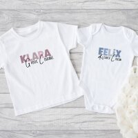 Cousinen Shirts - Große/Kleine Cousine & Großer/Kleiner Cousin - Blau/rosa Schrift