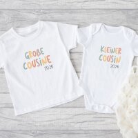 Cousinen Shirts - Große/Kleine Cousine & Großer/Kleiner Cousin - Farbige Schrift