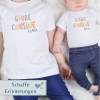 Cousinen Shirts - Große/Kleine Cousine & Großer/Kleiner Cousin - Farbige Schrift