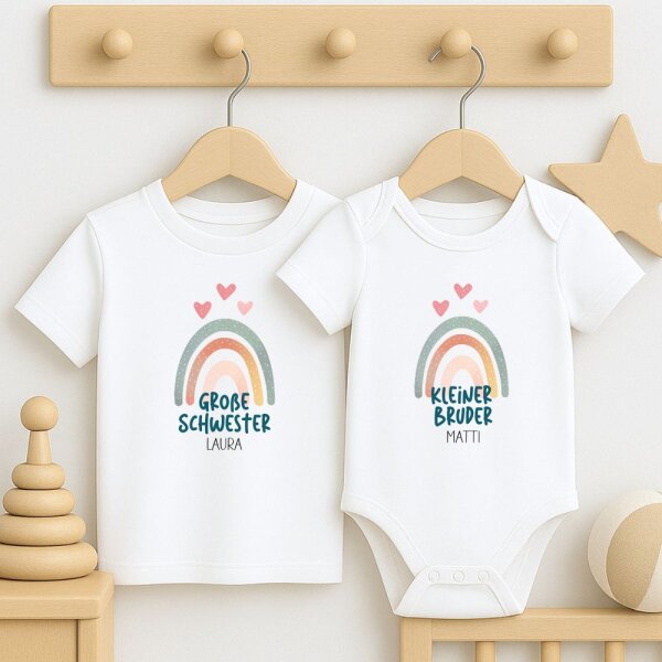 Geschwister Outfit - Große/Kleine Schwester & Großer/Kleiner Bruder - Bunter Regenbogen