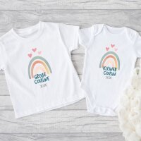 Cousinen Shirts - Große/Kleine Cousine & Großer/Kleiner Cousin - Regenbogen bunt